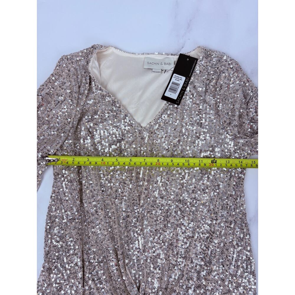 Sachin & Babi Peyton Silver Sequin Twist Front NWT $395 Retail Balloon Sleeve 6 - Picture 11 of 12